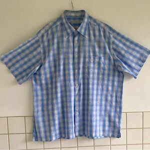 Martin Gordon Casual Blue/White Plaid Men's Short Sleeve Button Down Shirt   XL
